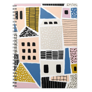 Caderno Espiral Casas Desenhadas Mão Abstrato