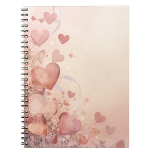 Caderno Espiral Cascata Abstrata de Coração Rosa Empoeirado Capric