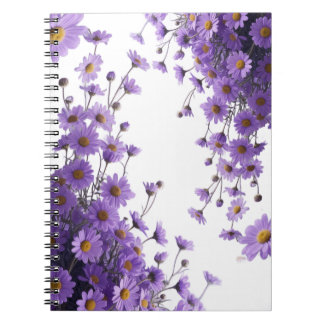 Caderno Espiral Cascatas de Margaridas Roxas Elegantes sobre Lavan