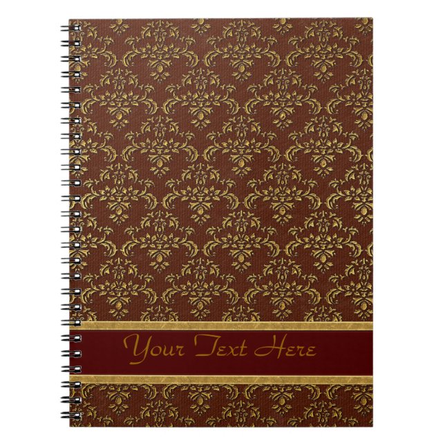 Caderno Espiral Castanho e Cor damasco Dourada (Frente)