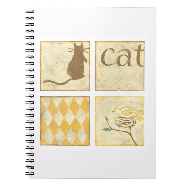 Caderno Espiral Castanho Gato e Pássaro Amarelo por Chariklia Zarr (Frente)