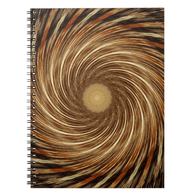 Caderno Espiral Castanho Negro Onda Espiral Caleidoscópio Arte (Frente)