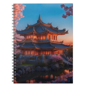 Caderno Espiral Castelo Asiático do Sunset do Jardim