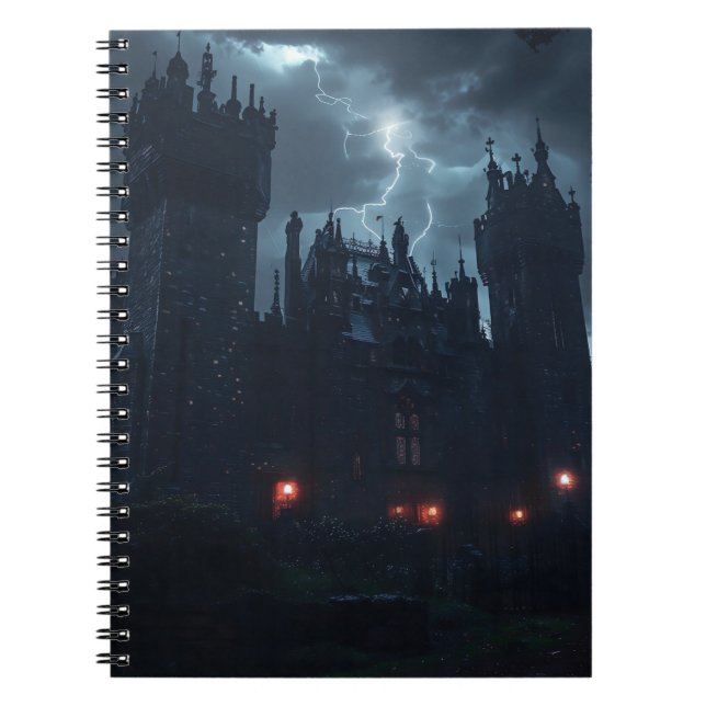 Caderno Espiral Castelo assombrado na tempestade noturna (Frente)