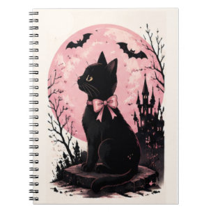 Caderno Espiral Castelo da Lua Cheia Rosa Gato Preto