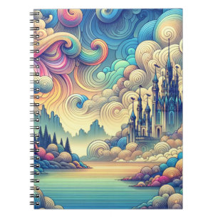 Caderno Espiral Castelo de conto de fadas no notebook das nuvens