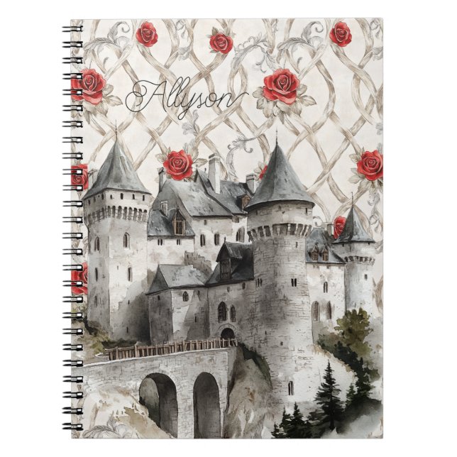 Caderno Espiral Castelo Flores Românticas Rosas Vermelhas (Frente)