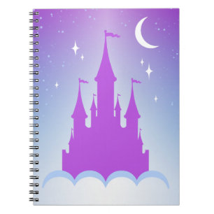 Caderno Espiral Castelo sonhador do Nighttime no céu estrelado da