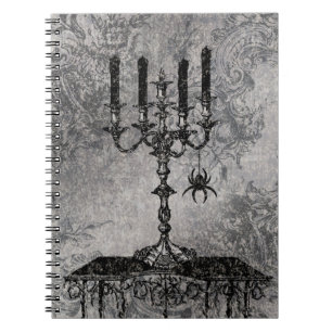 Caderno Espiral Castiçal gótico com aranha, o Dia das Bruxas