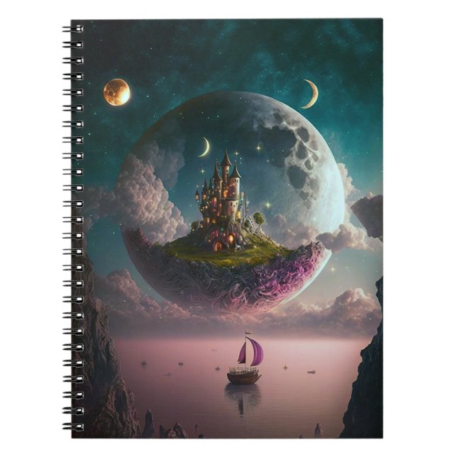 Caderno Espiral Castle In The Moon Fantasy Art Notebook (Frente)
