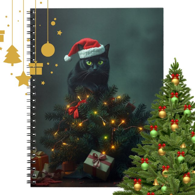 Caderno Espiral Cat-astrophe Christmas Holiday Chaos Funny Cat  (Criador carregado)