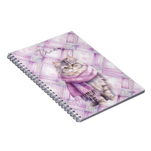 Caderno Espiral Cat Cozy Winter Purple Scarf