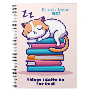 Caderno Espiral Cat em uma Pilha de Livros Nome de Leitores Person