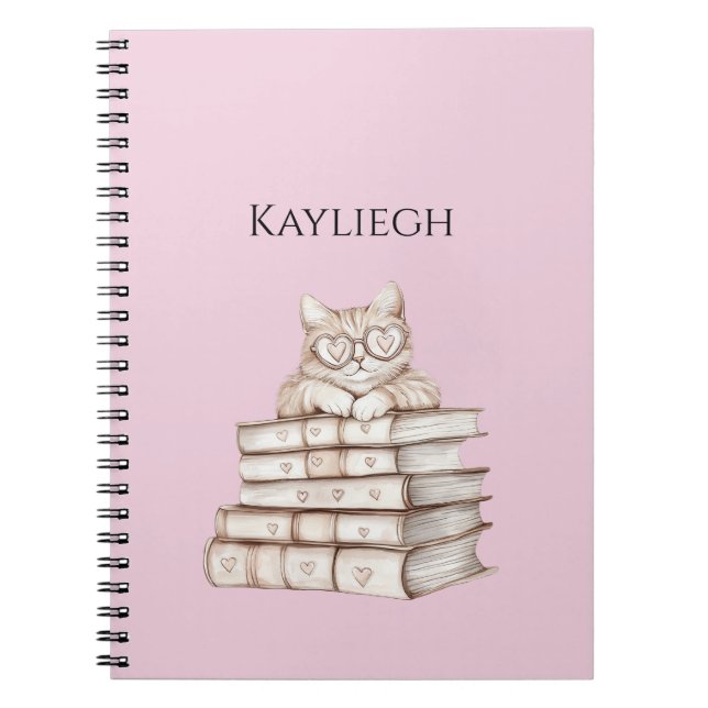 Caderno Espiral Cat Heart Glasses Books (Frente)