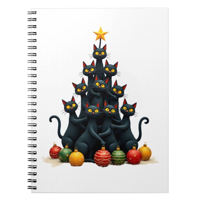 Caderno Espiral Cat Lovers Cute and Funny Holiday Tree Christmas 2 (Frente)