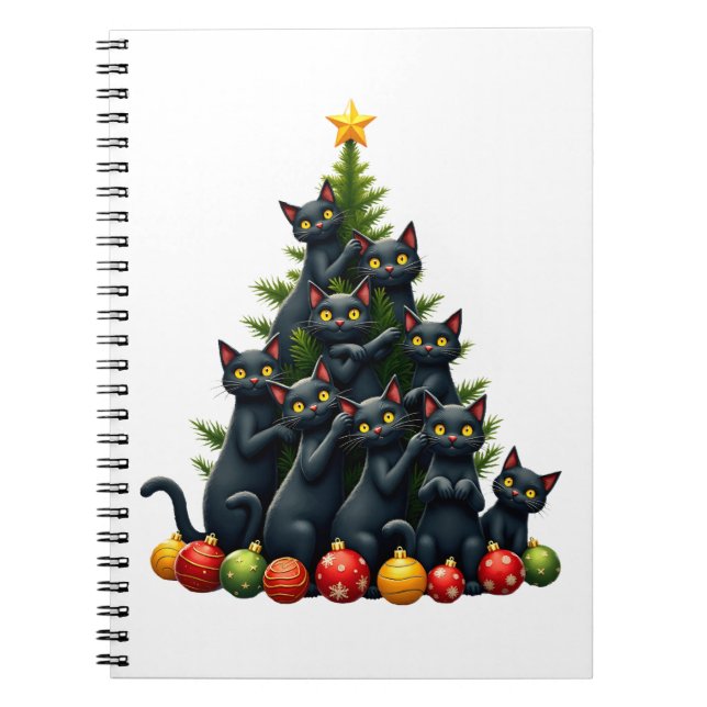 Caderno Espiral Cat Lovers Cute and Funny Holiday Tree Christmas 3 (Frente)