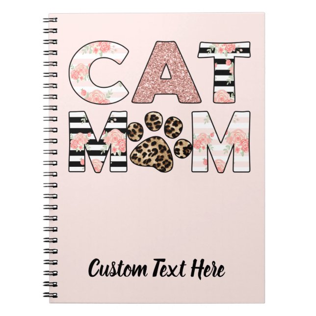Caderno Espiral Cat Mãe Rosa Floral e Leopardo (Frente)