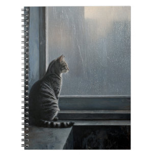 Caderno Espiral Cat pelo notebook Rainy Window