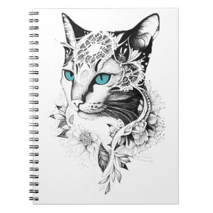 Caderno Espiral Cat Pet Animal Nature Ilustração Arte Tatuagem