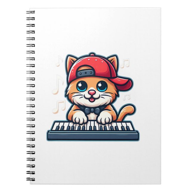 Caderno Espiral Cat Playing Piano Design para Música e Gatos (Frente)