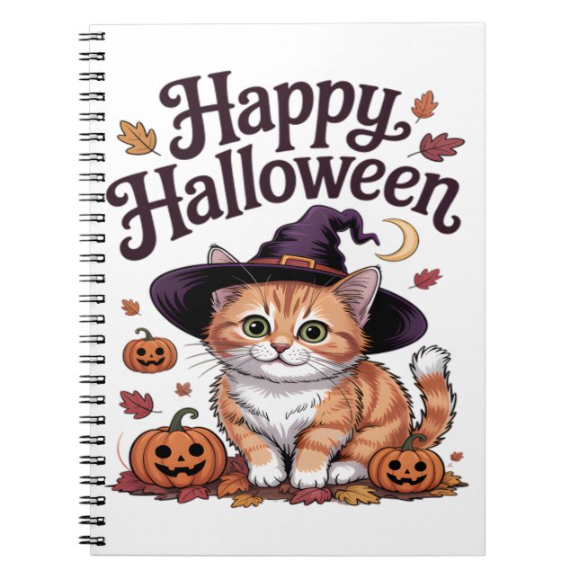 Caderno Espiral Cat Pumpkin Feliz Dia das Bruxas (Frente)