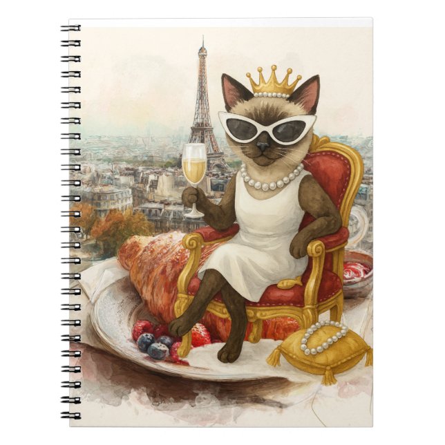 Caderno Espiral Cat retirement drinking wine in Paris France (Frente)