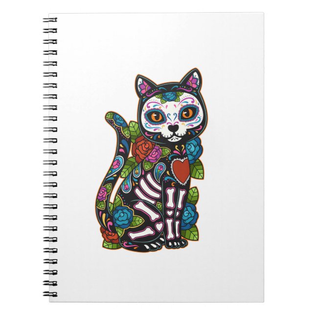 Caderno Espiral Cat Sugar Skull México Calavera Dia De Los Muertos (Frente)