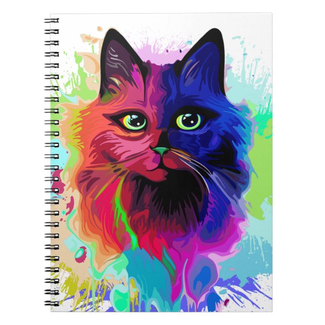 Caderno Espiral Cat Trippy Psychedelic Pop Art (Frente)