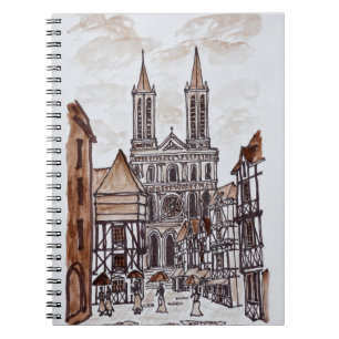 Caderno Espiral Catedral & Casas Normandas Quimper, França