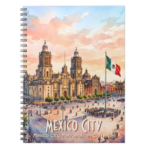 Caderno Espiral Catedral Católica da Cidade do México Aquarela Via