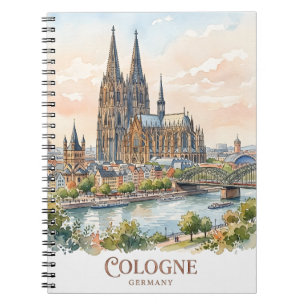 Caderno Espiral Catedral de Colônia Alemanha Aquarela Silhueta da