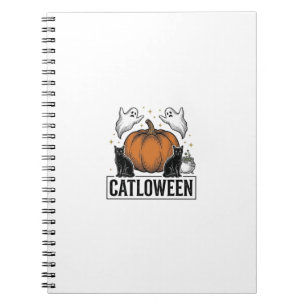 Caderno Espiral Catloween Gato Preto Fantasma Halloween Design Vet