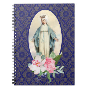 Caderno Espiral Católica Abençoada Virgem Maria Vintage Religios