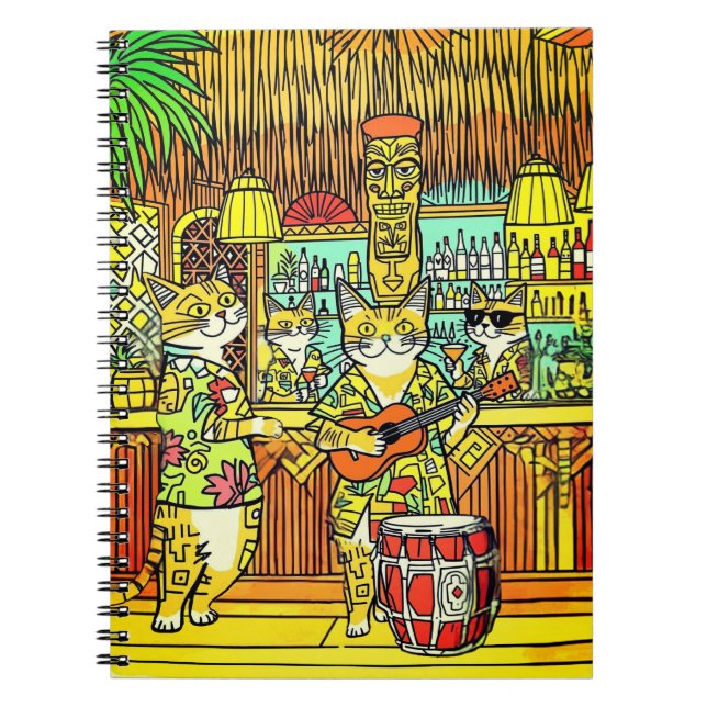 Caderno Espiral Cats on an Island Vacation in a Tiki Bar (Frente)