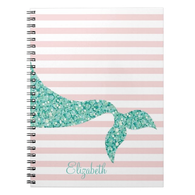 Caderno Espiral Cauda de Sereia Fofa, Listras-Personalizadas (Frente)