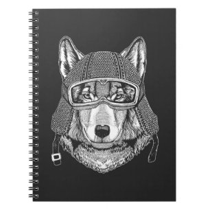 Caderno Espiral Cavaleiro da motocicleta do cão do lobo
