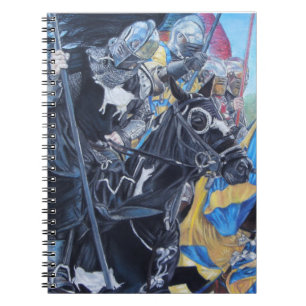 Caderno Espiral cavaleiros medievais jorrando em cavalos arte hist