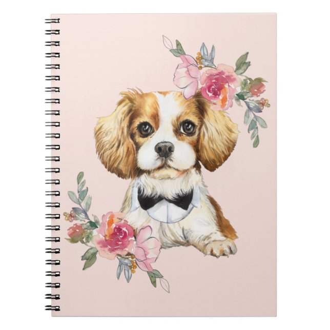Caderno Espiral Cavalier Cavalier King Charles Puppy Watercolor (Frente)