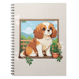 Caderno Espiral Cavalier King Charles Pastel com flores