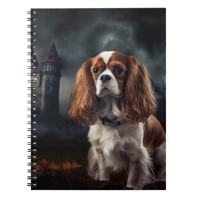 Caderno Espiral Cavalier King Charles Spaniel Halloween Scary (Frente)