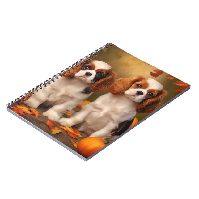 Caderno Espiral Cavalier King Charles Spaniel Puppy Autumn Pumpkin (Left Side)