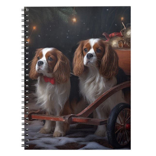 Caderno Espiral Cavalier King Snowy Sleigh Decoração de Natal (Frente)