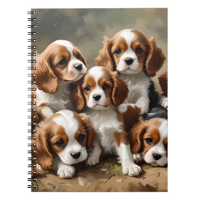 Caderno Espiral Cavalier Spaniel Puppies São Apenas Adoráveis. (Frente)