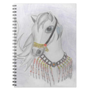 Caderno Espiral Cavalo árabe no figurino indiano em lápis colori
