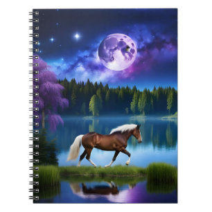 Caderno Espiral Cavalo belga Palomino sob um céu estrelado roxo