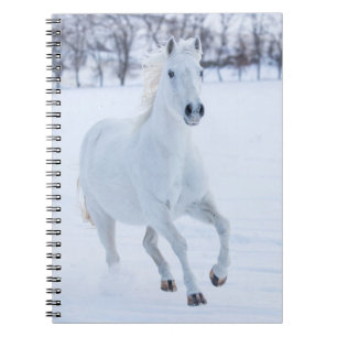 Caderno Espiral Cavalo Branco Correndo na Neve