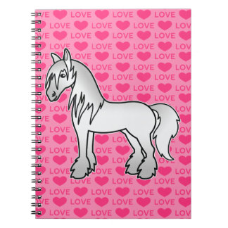 Caderno Espiral Cavalo Clydesdale Shire Gypsy Vanner Cinza Desenho