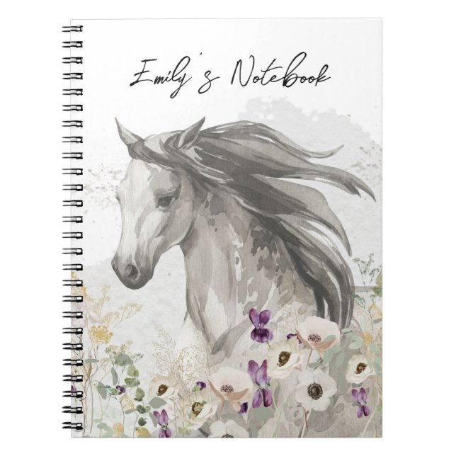 Caderno Espiral Cavalo correndo no notebook Flower Field (Frente)