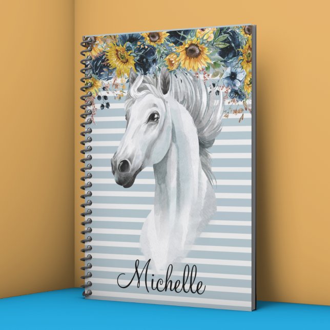 Caderno Espiral Cavalo de aguarela com nome de girassol personaliz (Criador carregado)