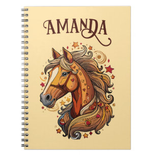 Caderno Espiral Cavalo de Cartoon Marrom e Amarelo Repleto